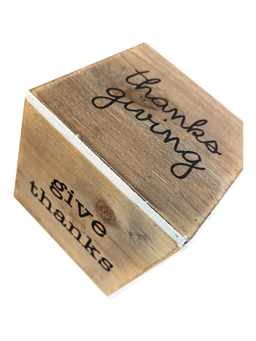Wooden 'Thanks Giving' Decorative Block - Natural Wood
